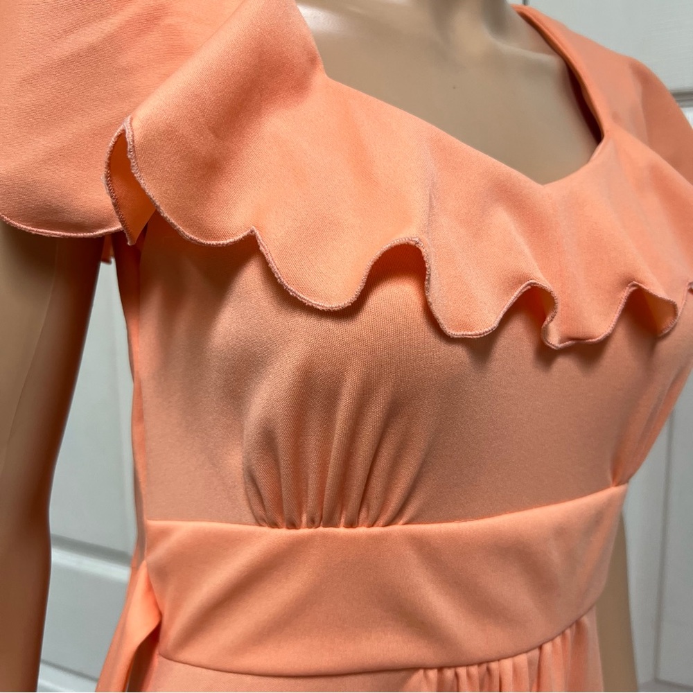 VTG 70-s Peach Orange Maxi Dress Size S Sleeveless Evening Regancy - Picture 4 of 16
